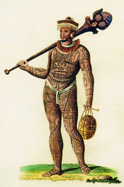 Tattooed man of the Marquesas islands, 1843 (colour litho)