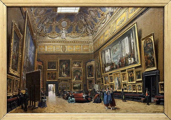 View of the grand salon carre at the Musee du Louvre in 1861 (oil on canvas)
