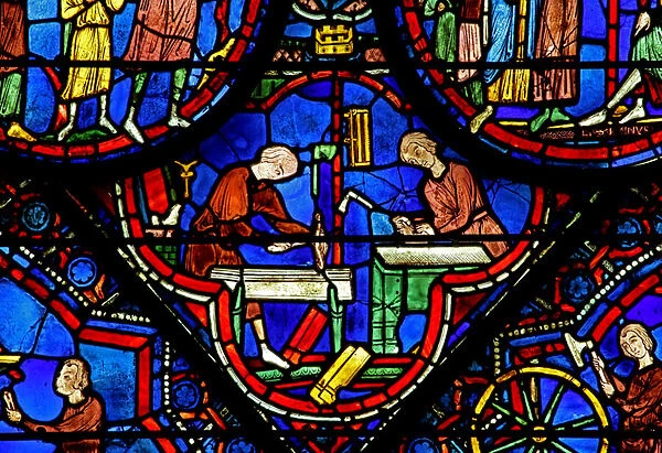 Window w21 depicting donors - carpenters (stained glass)