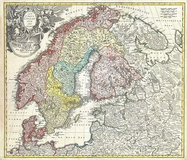 1730, Homann Map of Scandinavia, Norway, Sweden, Denmark, Finland and the Baltics