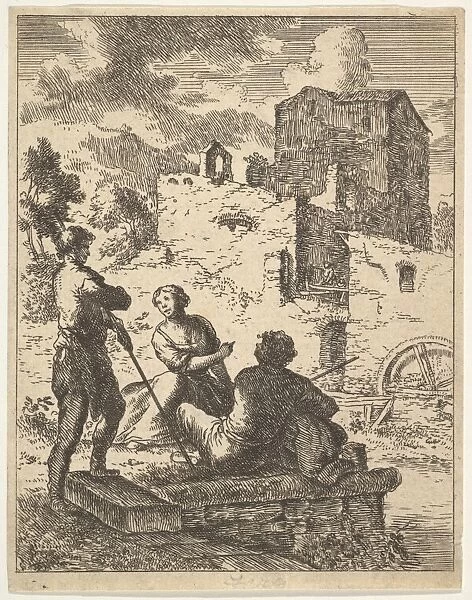 Peasants Mill 18th century Etching sheet 3 15  /  16 x 3 1  /  4