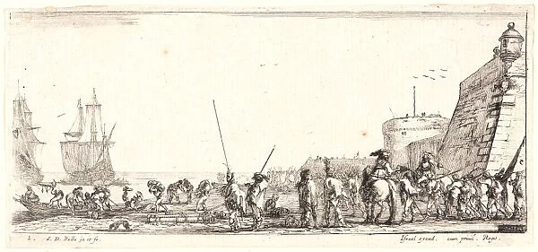 Stefano Della Bella (Italian, 1610 - 1664). De nombreux soldats attendent sur le rivage