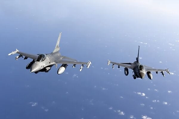 Dutch F-16AMs during a combat air patrol sortie over the Mediterranean Sea