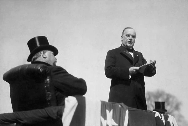 Vintage photo of President William McKinley making his inaugural address