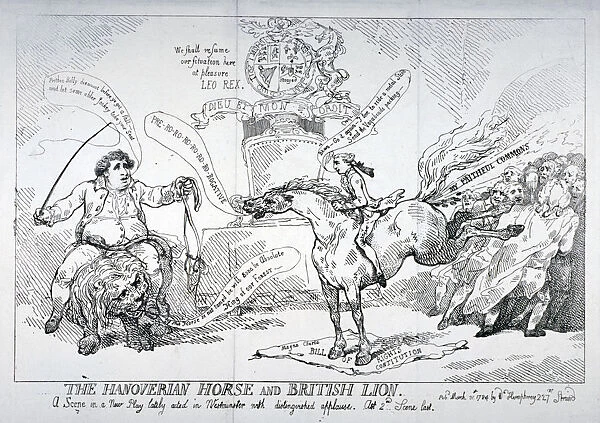 The Hanoverian horse and British lion, 1784. Artist: Thomas Rowlandson