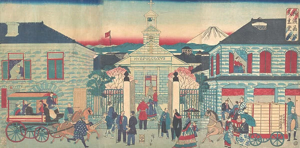Illustration of Foreign Residences and the Catholic Church in Yokohama (Yokoha... 10th month, 1870. Creator: Utagawa Hiroshige III)