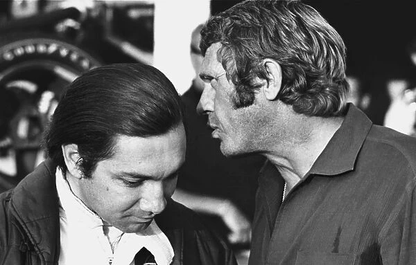 1970 Le Mans 24 hours, Le Mans, France: Steve McQueen talks to Pedro Rodriguez