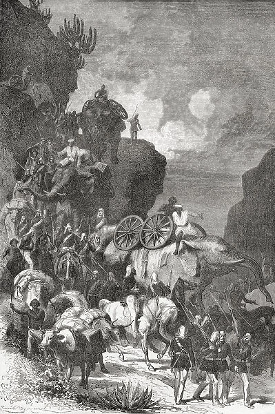 British Army On The March Transporting Weapons And Supplies During Their 1868 Expedition To Abyssinia. From El Mundo En La Mano Published 1875