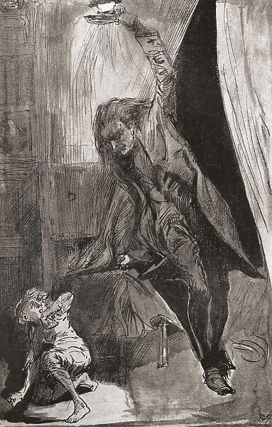 'i ll Bite, If You Hit Me!'used, Already, To Be Worried And Hunted Like A Beast, The Boy Crouched Down, And Looked Back Again, And Interposed His Arm To Ward Off The Expected Blow. 'Illustration By Harry Furniss For The Short Story The Haunted Man And The Ghosts Bargain From The Christmas Books By Charles Dickens, Published In The Testimonial Edition Of 1910