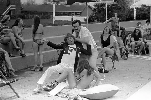 Robin Askwith and cast filming Confessions from a holiday camp