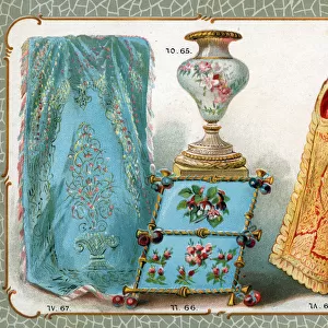 Catalogue illustration, vase, embroidery, carpet, costume
