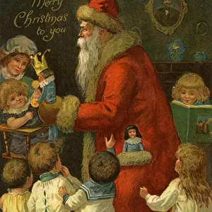 Santa handing gifts to children