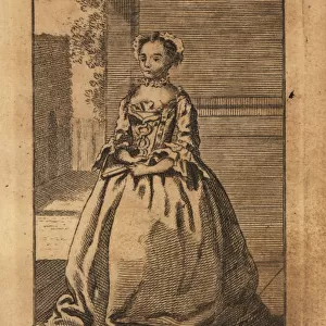 Young lady curtsying on a street, 18th century