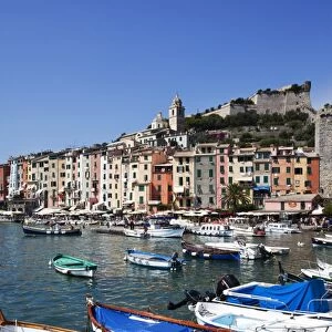 Colourful painted buildings by the Marina at Porto Venere, Cinque Terre, UNESCO World Heritage Site, Liguria, Italy, Mediterranean, Europe