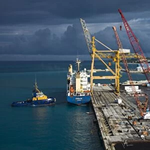 Container ship in Bridgetown, Barbados, West Indies, Caribbean, Central America
