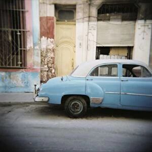 Old blue car, Cienfuegos, Cuba, West Indies, Central America