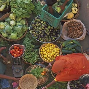 Overhead view of the fruit and vegetable market