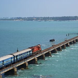 Train bridge to Rameswaram Island, Rameswaram, Tamil Nadu, India, Asia