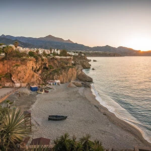 View of Playa de Calahonda beach and coastline at sunrise in Nerja, Costa del Sol, Malaga Province, Andalusia, Spain, Mediterranean, Europe