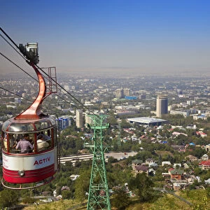 Kazakhstan, Almaty, Kok-Tobe cable car above Almay city