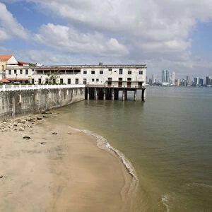 Panama, Panama City, City skyline from Casco Viejo (San Felipe)
