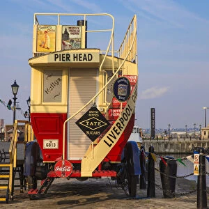 United Kingdom, England, Merseyside, Liverpool, Vintage steam powered bus in Albert Dock