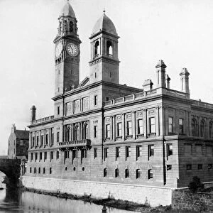 View of Paisley Town Hall. Titled: Town Hall and Old Bridge Date: c1882