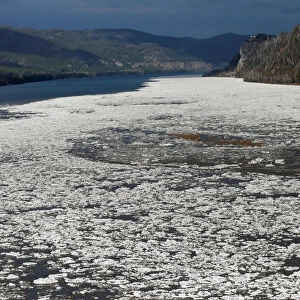 A view shows an ice drift at the merge site of rivers, Mana and Yenisei