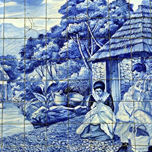 Europe, Portugal, Madeira. Traditional Azulejos tiles in Funchal, Madeira