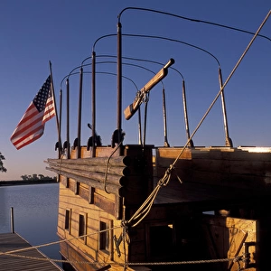 N. A. USA, Iowa, Onawa Wooden keelboat, full-scale replica of their main boat, on Blue Lake