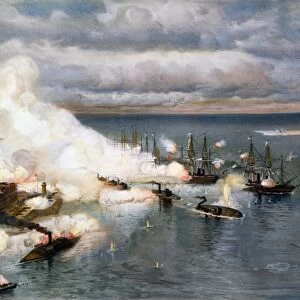 BATTLE OF MOBILE BAY, 1864. The Union naval victory at the battle of Mobile Bay, 5 August 1864: lithograph, 19th century