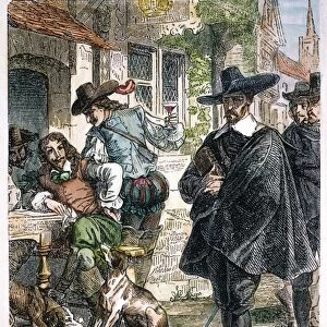 CAVALIERS & PURITANS in England during the reign of Charles I, c1640. Wood engraving, English, 19th century