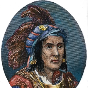 CHIEF PONTIAC (d. 1769). Ottawa Native American Chief. Colored engraving