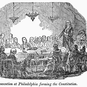 CONSTITUTIONAL CONVENTION. Convention at Philadelphia, 1787. Line engraving, 19th century