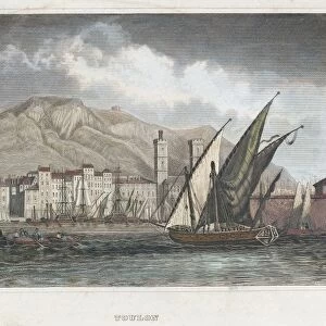 FRANCE: TOULON, c1850. View of the harbor at Toulon, France. Steel engraving, German, c1850