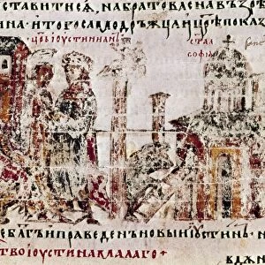 HAGIA SOPHIA: CONSTRUCTION. Byzantine Emperor Justinian (483-565) supervising the