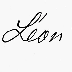 LEO TOLSTOY (1828-1910). Russian writer and philosopher. Tolstoys signature in Modern Roman script, with Leo written in the French style as Leon