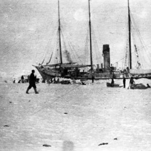 PEARYs EXPEDITION, 1908. The ship Roosevelt in winter quarters in Canada, at