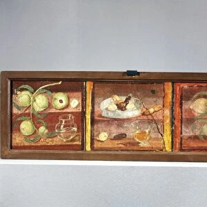 Ancient Roman fresco with fruit and glass vessels from Herculaneum, 1st Century