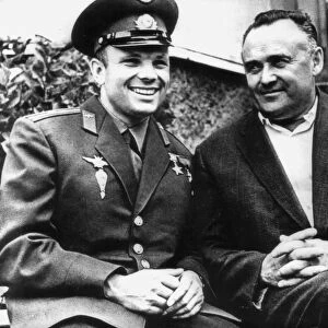 The first soviet cosmonaut yuri gagarin with sergei korolyov, soviet scientist and designer in the sphere of rocket building and cosmonautics, ballistic and geophysical rockets, the first satellites, the vostok and voskhod spacecraft were all created under korolyovs direction