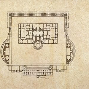 Plan of Romes baths of Caracalla (AD 212-216), drawing