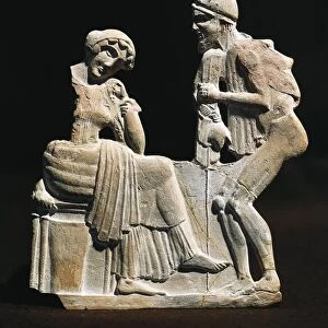 Polychrome terracotta relief depicting Ulysses and Penelope, 450 B. C