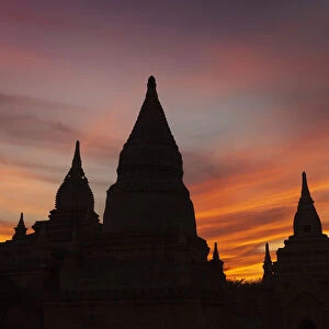 Red sunset over the stupas and pagodas of Bagan, Myanmar 1m