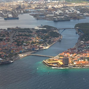 Aerial of the coast and Willemstad, CuraAzao