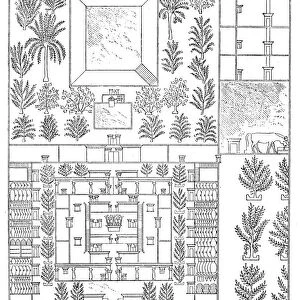 Antique illustration of map of an ancient Egyptian house