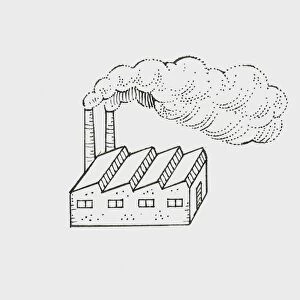 Black and White illustration of smoke billowing from factory chimneys