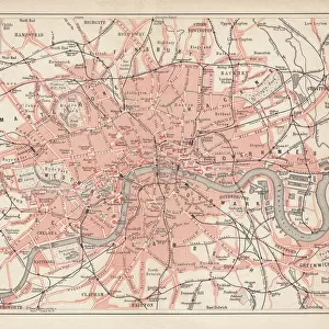 City map of London, lithograph, lithograph, published in 1877