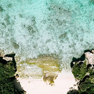 Secluded tropical beach from above, Okinawa, Japan