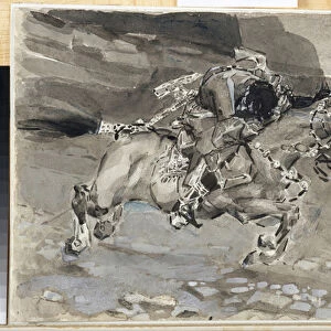 Un cavalier - Illustration du poeme "Le Demon"de Mikhail Lermontov (1814-1841) - Oeuvre de Mikhail Alexandrovich Vrubel (Vroubel) (1856-1910)