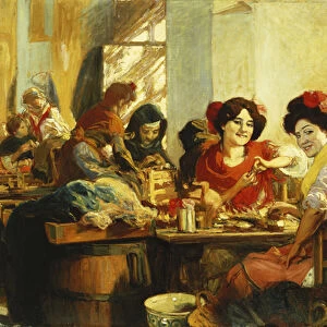The Cigarette Girls of Seville, (oil on canvas)